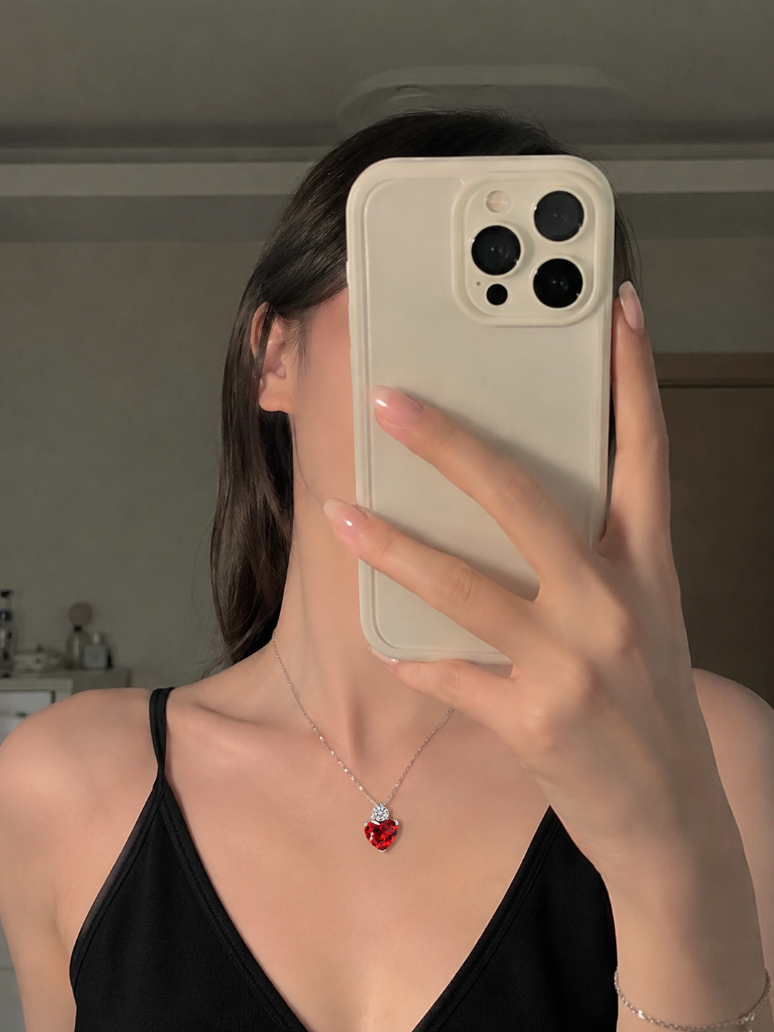Moonora Ruby Love Heart Necklace