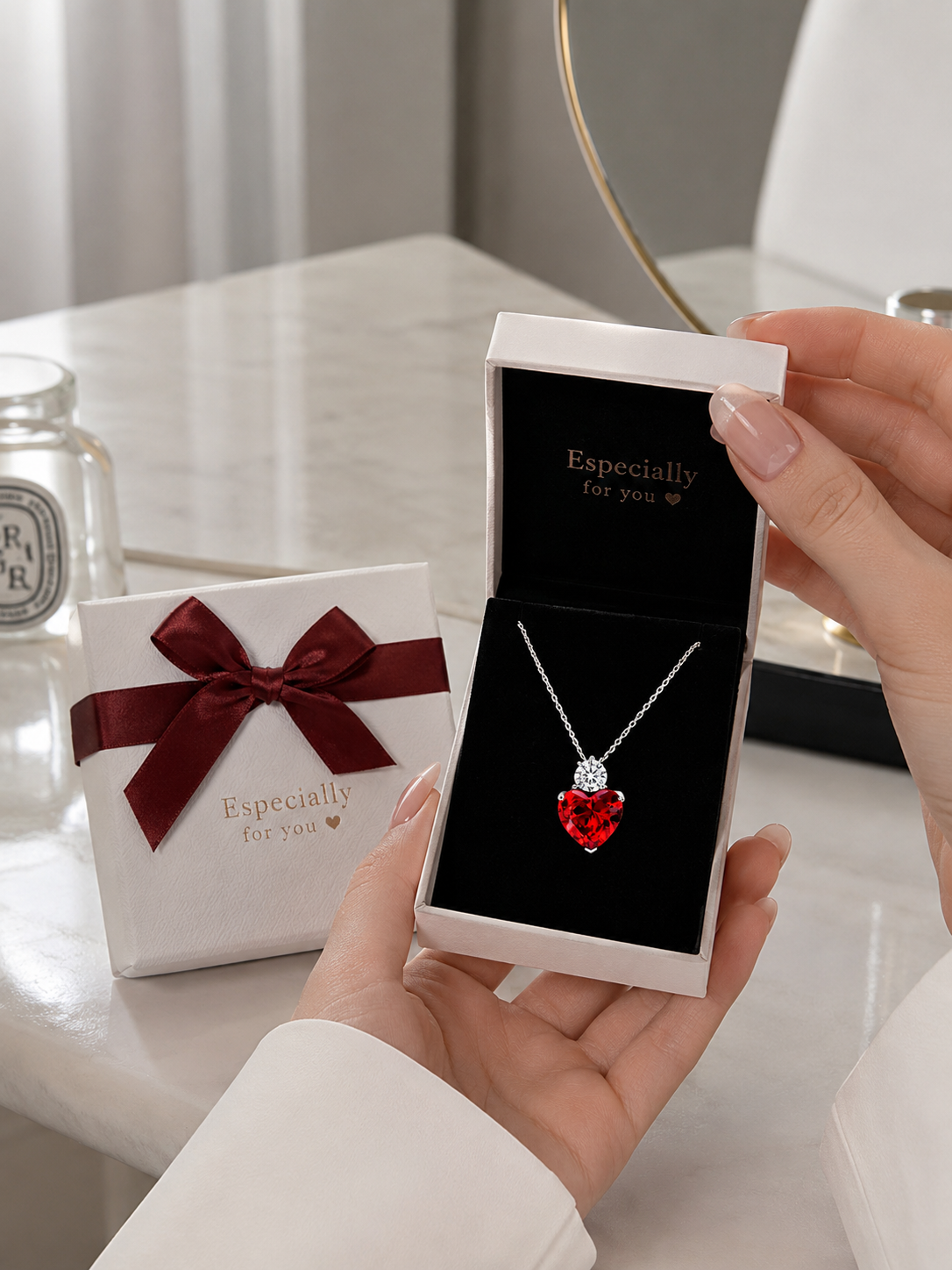 Moonora Ruby Love Heart Necklace