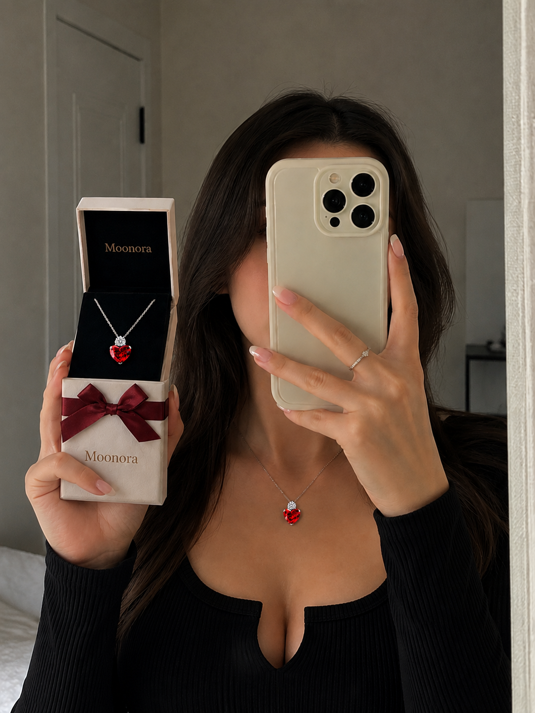 Moonora Ruby Love Heart Necklace